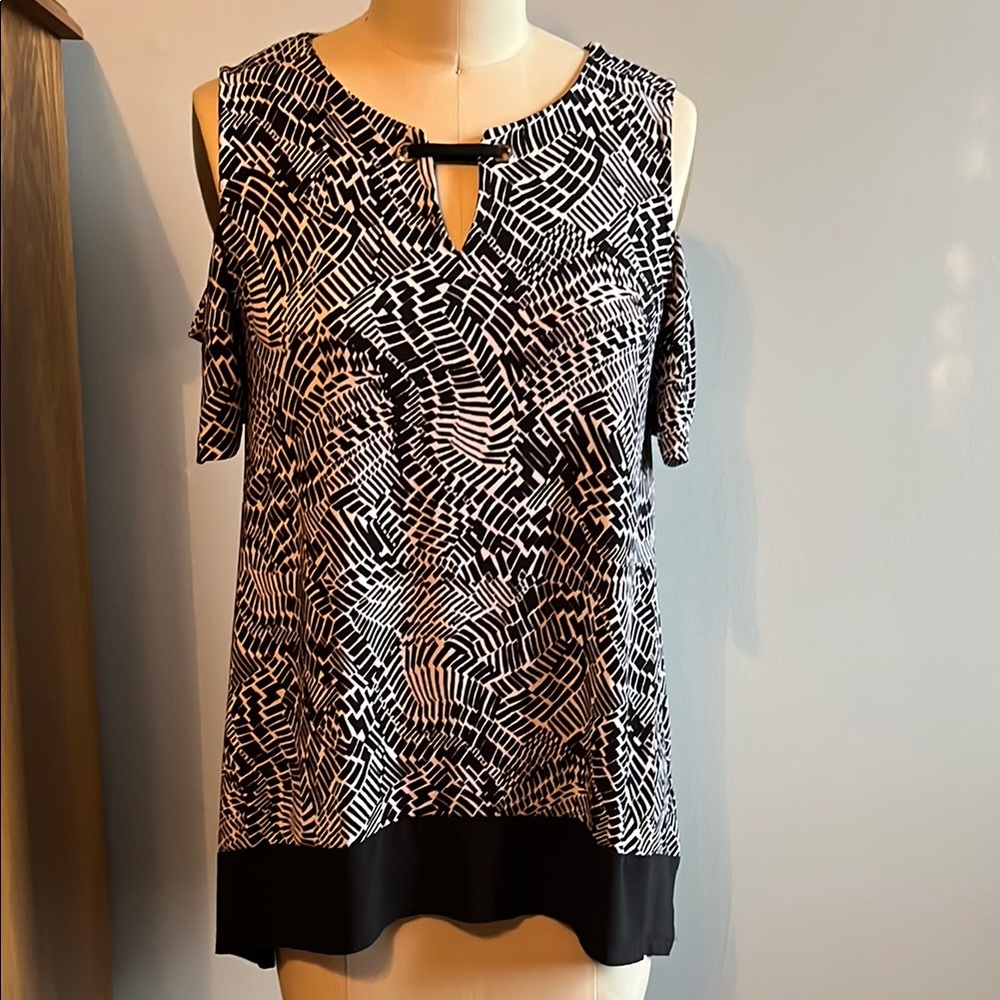 Rafaella Black and White Sleeveless Cut Out Blouse